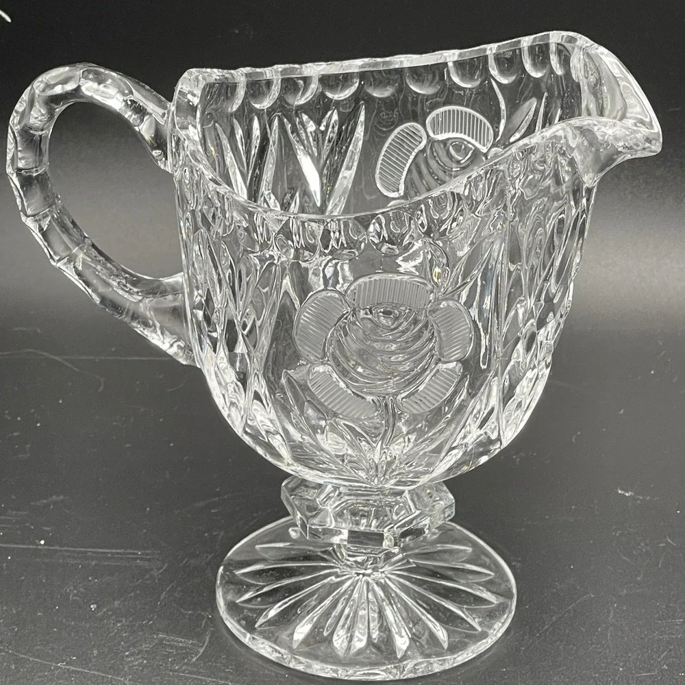 Vintage Imperial Glass Open Rose Clear Footed Creamer 5.25